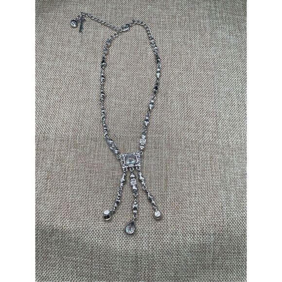 Rhinestone Statement Necklace Silver Prom Wedding Sparkle Bling - Picture 5 of 9